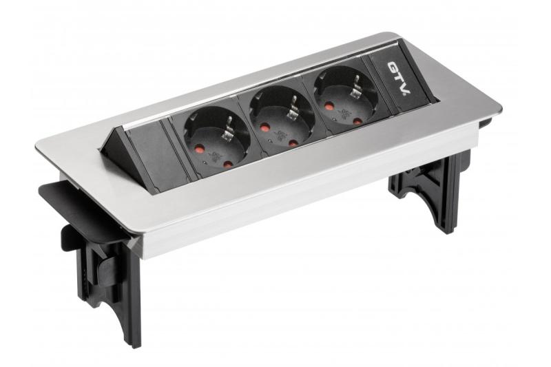 Prodlužovací kabel na stůl bez zásuvky 3x schuko, napájecí kabel 1,5 m s nerezovou zástrčkou 1208958679