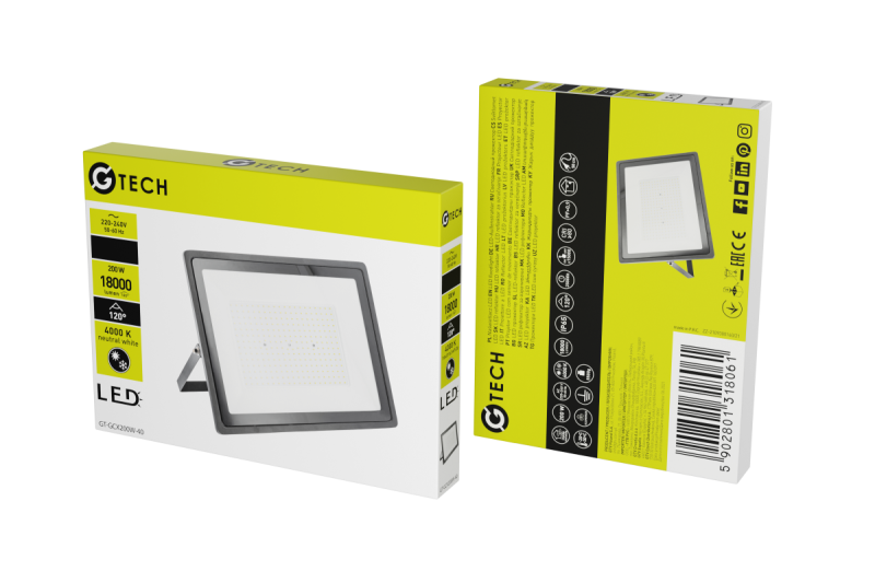 G-TECH LED reflektor, 18000lm, AC220-240V, 50/60 Hz, PF>0,9, RA>80, IP65, 120°, 4000K, černý 1208959187