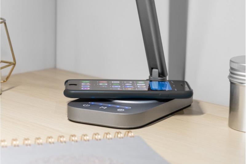 Decor Stolní lampa Bressi 8W 450lm AC220-240V 3-CCT Bezdrátové Nabíjení USB PF>0,5 RA>80 Šedá 1208962480