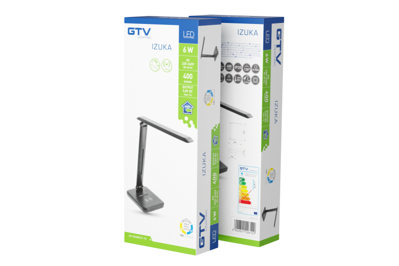 Decor IZUKA LED stolní lampa 6W 400lm AC220-240V 50/60Hz CCT indukční nabíječka černá. 1208962497