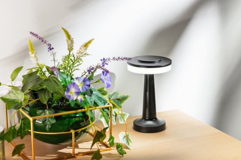 Decor Stolní Lampa Monum 3W 200lm DC 5V 1A 3000 K 3 stupně. Stmívání s baterií 1800 mAh, černá. 1208962504