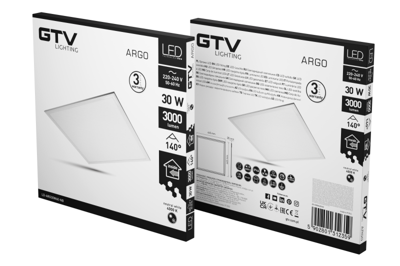 Svítidlo LED ARGO, 30W, 3000lm, AC220-240V, 50/60 Hz, PF> 0.9, Ra≥80, IP44, IK08,140 °, 4000K 1208962626