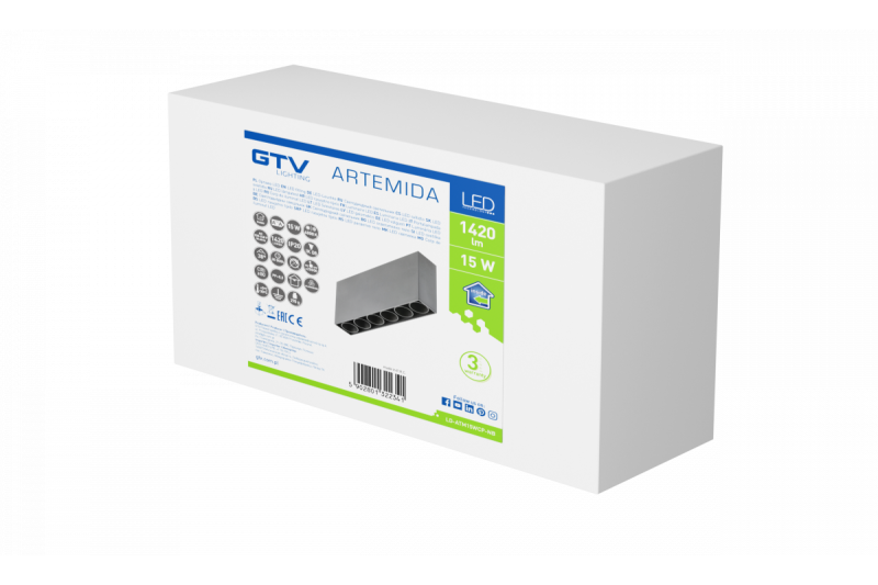 Dekorativní LED svítidlo ARTEMIDA 15W 1420lm AC220-240V 50/60 Hz PF>0,9 Ra≥80 IP20 IK08 4000K 38° obdélníkové černé. 1208962640