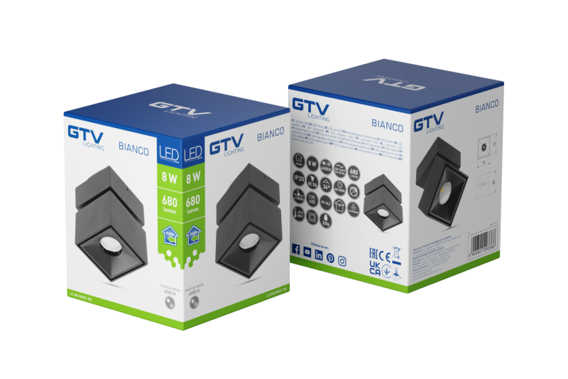 Dekor LED svítidlo BIANCO 8W 680lm AC220-240V 50/60 Hz PF>0,9 Ra≥80 IP20 IK06 36° 4000K čtvercový černý. 1208962670