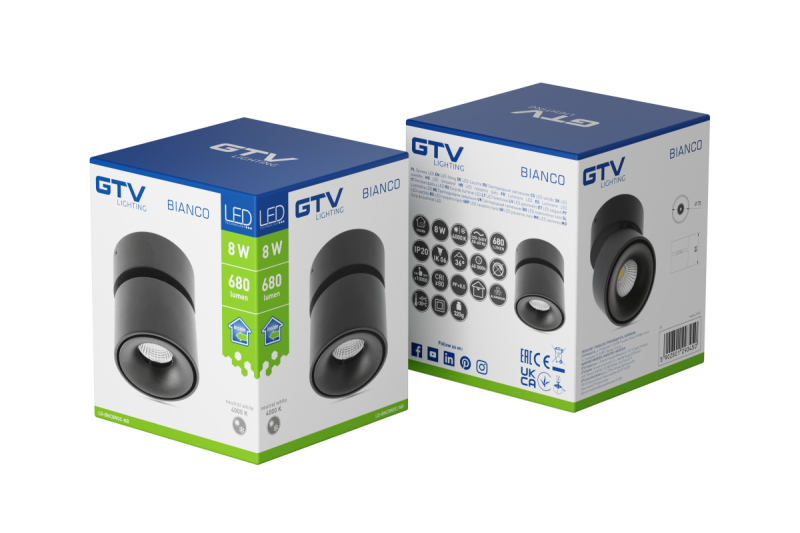 Dekorativní LED svítidlo BIANCO 8W 680lm AC220-240V 50/60 Hz PF>0,9 Ra≥80 IP20 IK06 36° 4000K kulaté černé. 1208962672