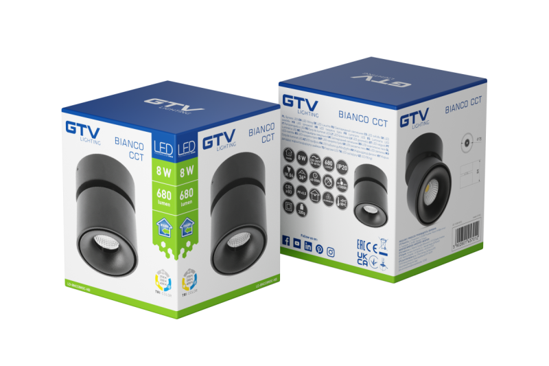 LED svítidlo bianco CCT 8W 680lm AC220-240V 50/60 Hz Ra≥80 IP20 36° 2700/3300/4000K kulaté černé. 1208962678