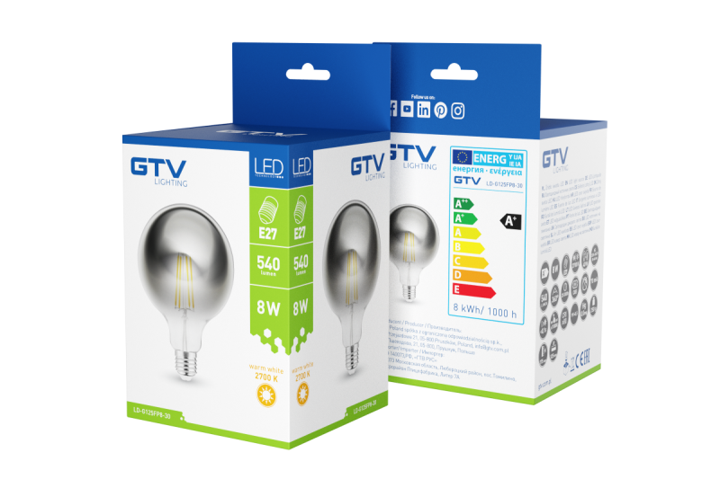 Dekorativní LED světlo, FILAMENT, G125, 27006, E27, 8W, 540lm, AC220-240V/ 50-60Hz, RA>80, 360° 1208962766