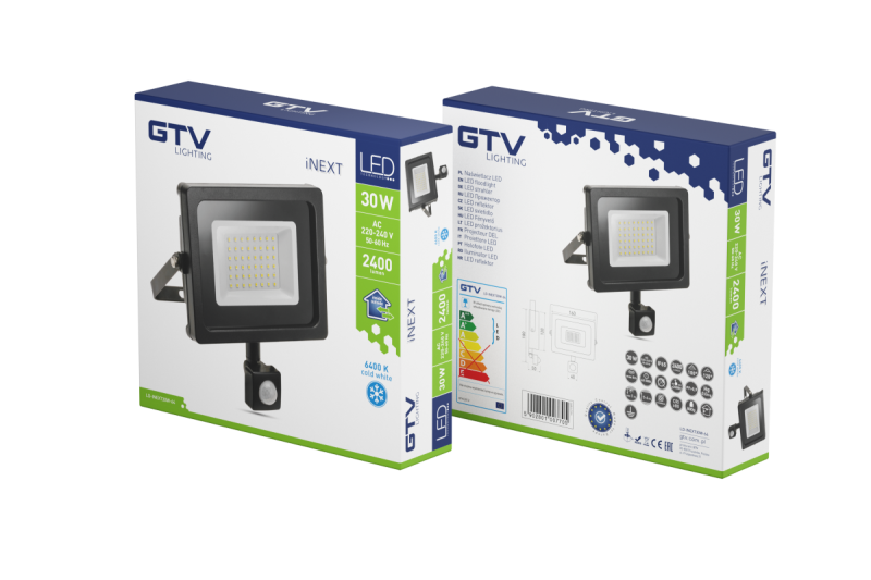 LED reflektor iNEXT s pohybovým senzorem 30 W 2400 lm, PF > 0,9, RA > 80, IP65, 120°, 6400 K, černé tělo 1208962860