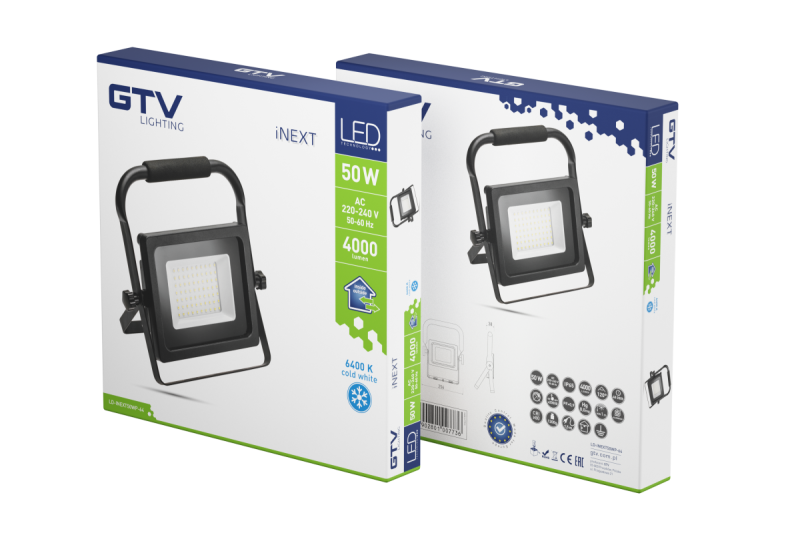 LED reflektor iNEXT (přenosný) 50 W 4000 lm, PF>0,9, RA>80, IP65, 120°, 6400 K, černé tělo 1208962863