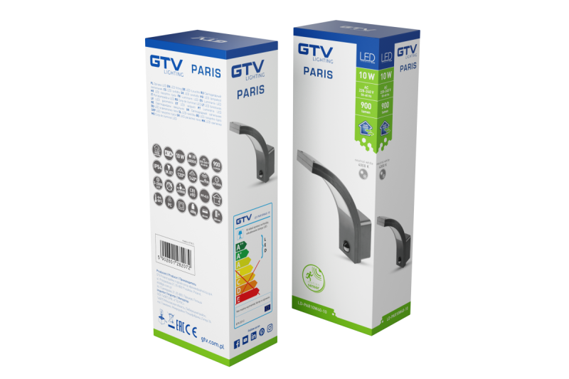 Deco Svítidlo PARIS LED s pohybovým senzorem 10W 900lm IP54 AC220-240V 50/60Hz 140° 9m 4000K černá. 1208963096