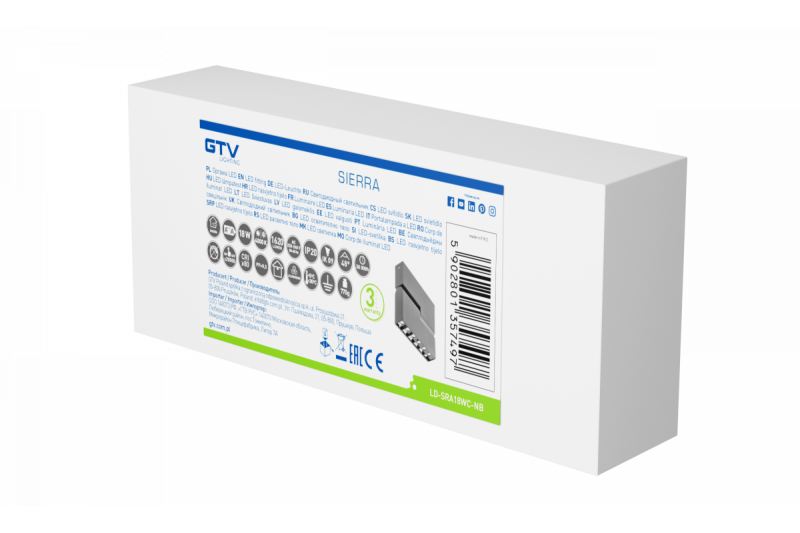 Dekorativní LED svítidlo SIERRA 18W 1620lm AC220-240V 50/60 Hz PF>0,9 Ra≥80 IP20 IK08 4000K 48° černé. 1208963168