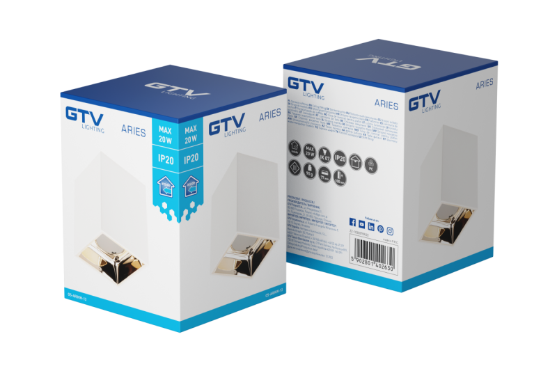 Decor Stropní svítidlo ARIES PC 77x100mm IP20 max 20W čtvercové bílé/zlaté. 1208963815