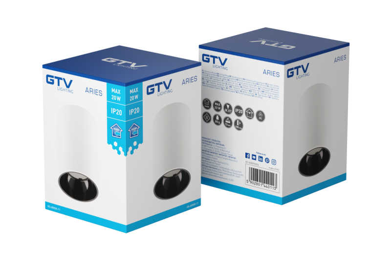 Decor Stropní svítidlo ARIES PC 73x105mm IP20 max 20W kulaté bílé/černé. 1208963818