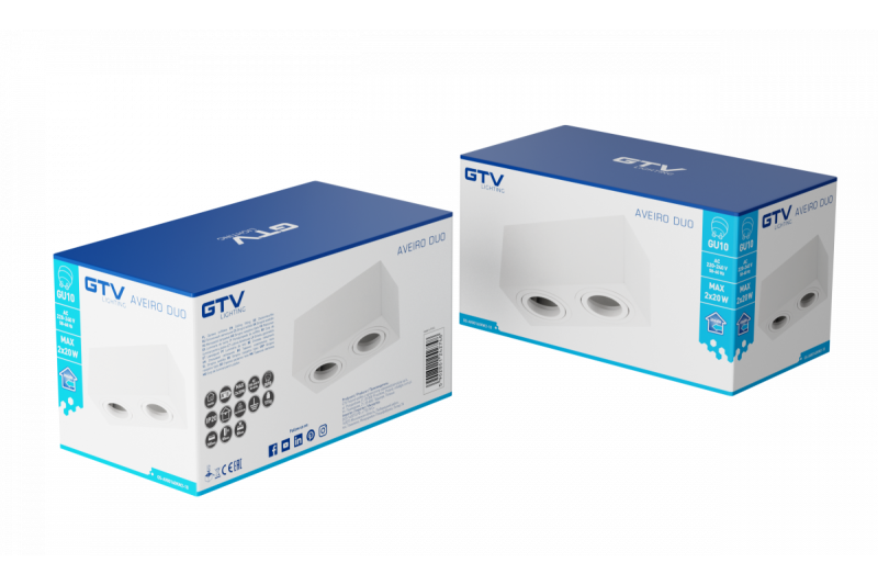 Dekor Stropní svítidlo AVEIRO DUO hliník 160x80x85mm IP20 max 20W*2 čtvercové bílé. 1208963825