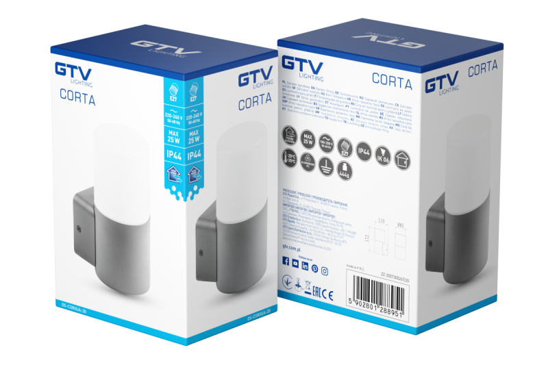 Decor Tuinarmatuur CORTA-AU E27 MAX.25W IP44 AC220-240V 50-60Hz horní přímé nástěnné svítidlo antracit. 1208963857