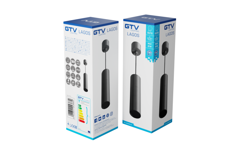 Oprawa zawieszana LAGOS GU10 aluminium IP20 max. 20W černá 1208963909