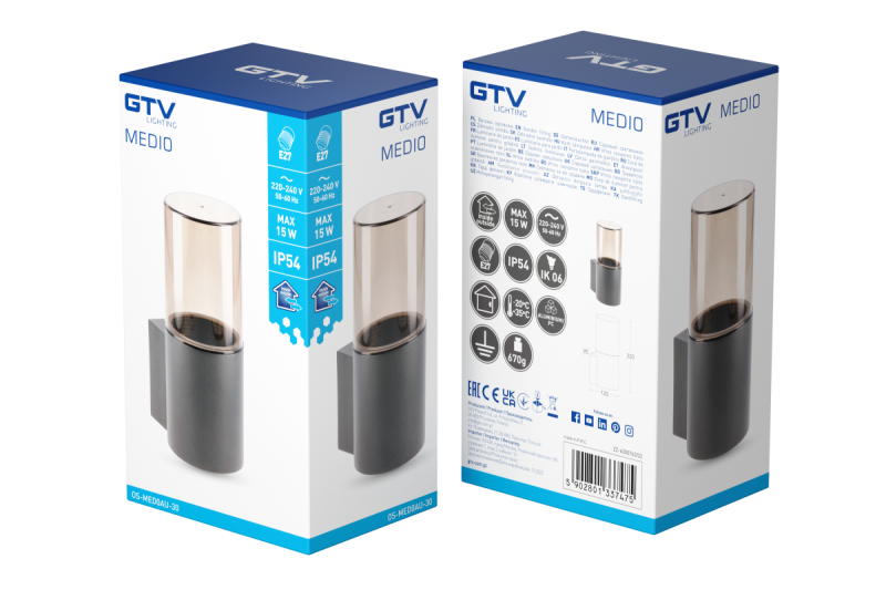 Svítilna na zeď MEDIO-AU E27 MAX.15W IP54 AC220-240V 50-60Hz grafit. 1208963937