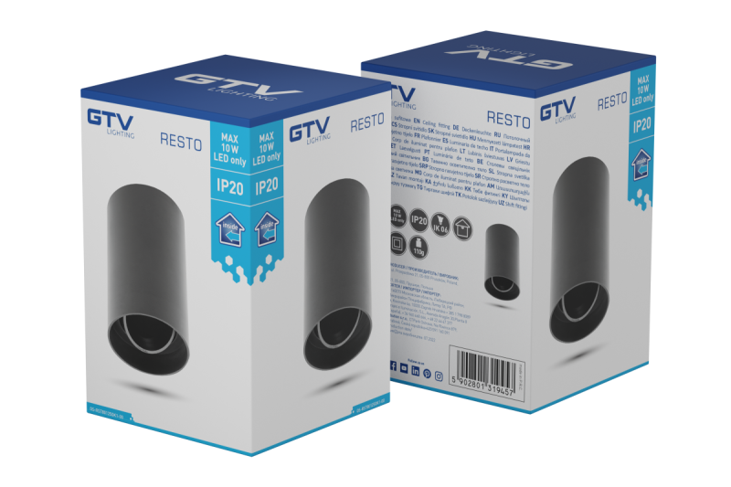 Deco Stropní svítidlo RESTO PC φ80x125mm IP20 max 20W kulaté černé. 1208963985