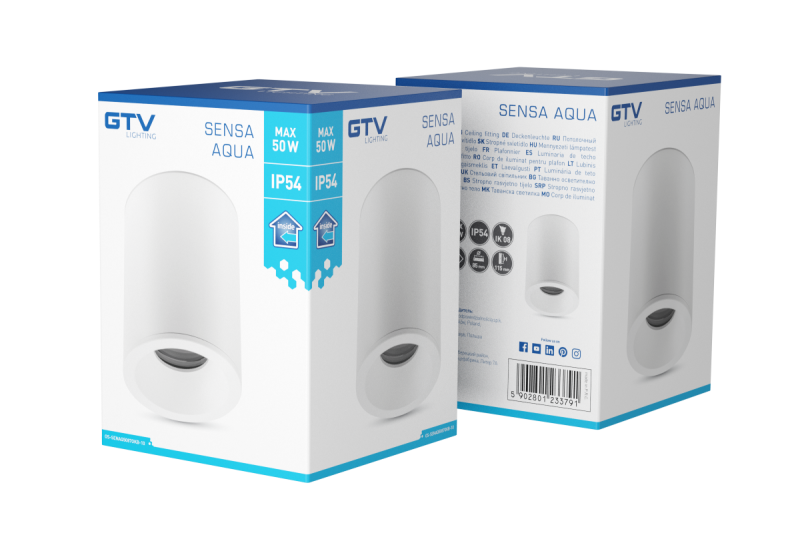 Decorační stropní lampa SENSA AQUA hliník 85x115 IP54 max 50W kruhová bílá. 1208964007