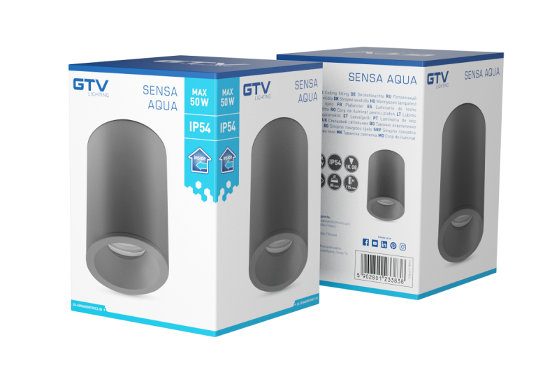 Deco SENSA AQUA stropní svítidlo alum 85x115 IP54 max 50W kulaté černé. 1208964009