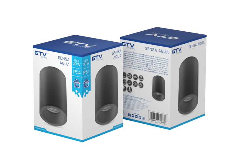 Deco SENSA AQUA stropní svítidlo alum 85x115 IP54 max 50W kulaté černé. 1208964009