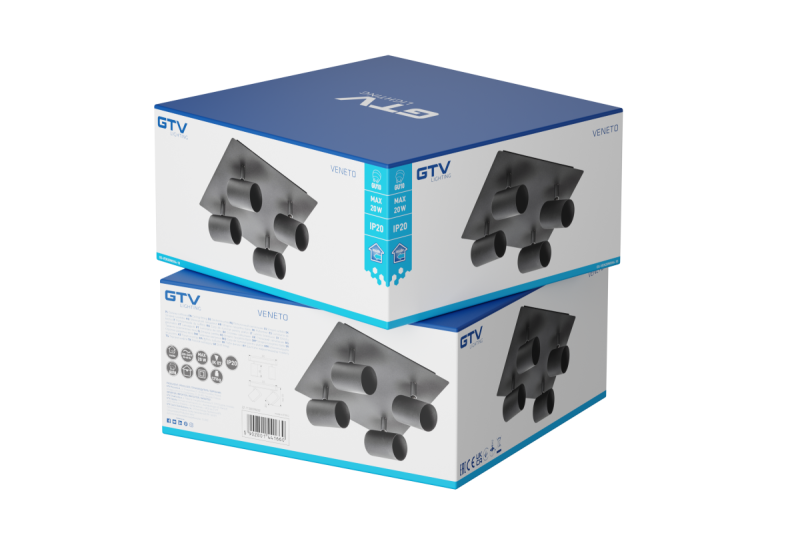 Dekorativní stropní svítidlo VENETO IP20 max. 20W 4 x GU10 kulaté/čtvercové černé. 1208964046