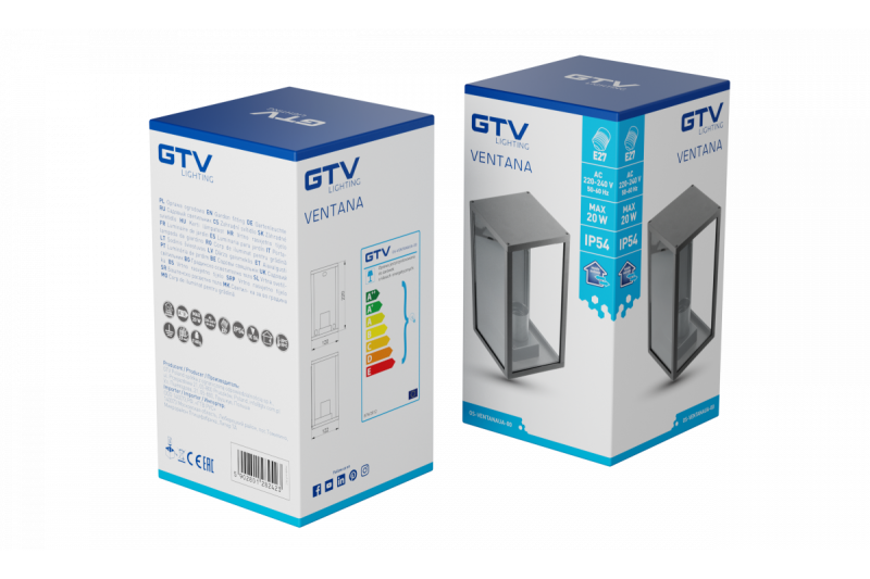 Decorativní zahradní svítidlo VENTANA-AU E27 MAX.20W IP54 AC220-240V 50-60Hz horní nástěnná lampa rovná černá. 1208964048