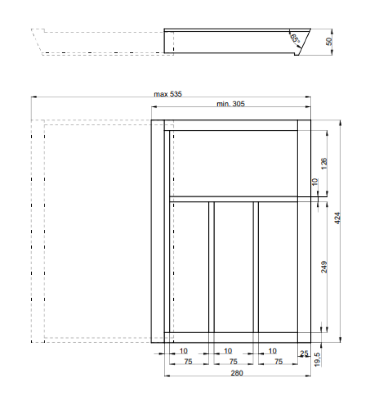 Decor Cutle Příborníky Nastavitelná vložka pro skříně o šířce 400-600 mm Barva buk 1208966289