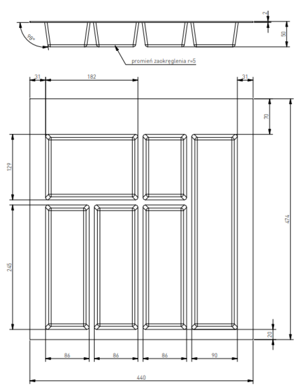 Decor Cutle Příborníky Vložka do kuchyňské zásuvky 500 Antracit 1208966376