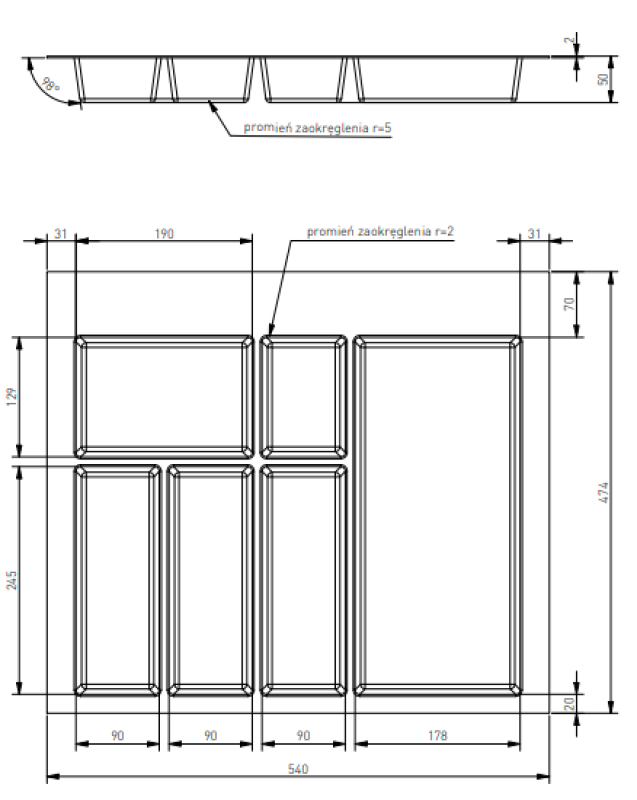 Dekor Cutle Příborník Vložka do Kuchyňské Zásuvky 600 Antracit 1208966378