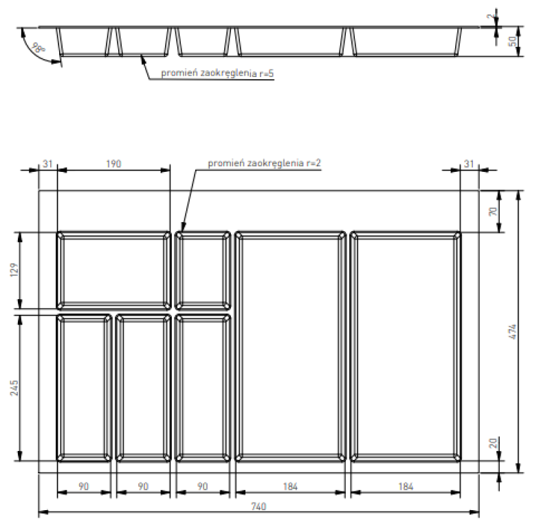 Decor Cutle Příborník Vložka do Kuchyňské Zásuvky 800 Antracit 1208966380