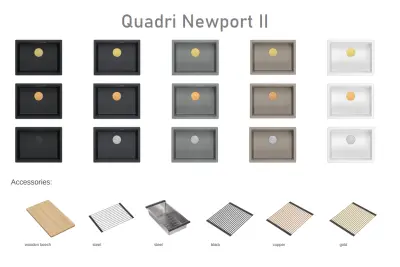 Quadri Newport II žulový podstavný černý dřez 560x450mm včetně černé odtokové krytky 1208966924