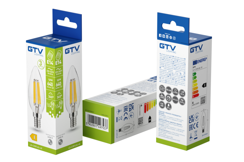 ZDROJ SVĚTLA LED, VLÁKNO, A-G, C35, 4000K, E14, 5,8W, AC220-240V, 360°, 640lm, 50mA 1208966965