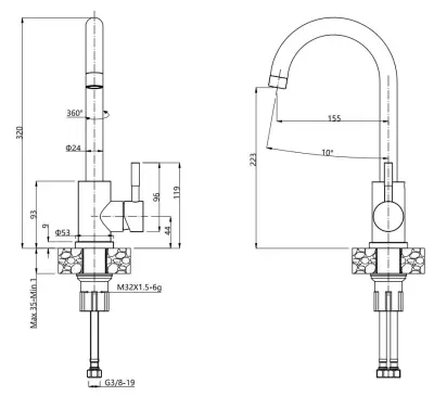 Quadri Dixton 40 set s nerezovým dřezem 400x450 mm s otvorem pro baterii a kuchyňskou baterií Quadri Coventry nerez.