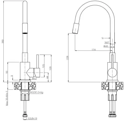Quadri Dixton 50 set met roestvrijstalen spoelbak 500x450 mm met kraangat opbouw en roestvrijstalen Bristol keukenkraan