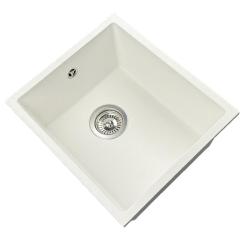 GraniteMy Universele granieten witte spoelbak 34x40 cm bílá, montáž na desku, poddeska a rovná montáž s nerezovou zátkou 1208967107