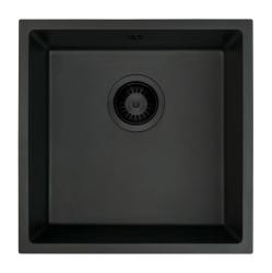 GraniteMy Universele granieten zwarte spoelbak 40x40 cm zwart opbouw, onderbouw en vlakbouw met zwarte plug 1208967112