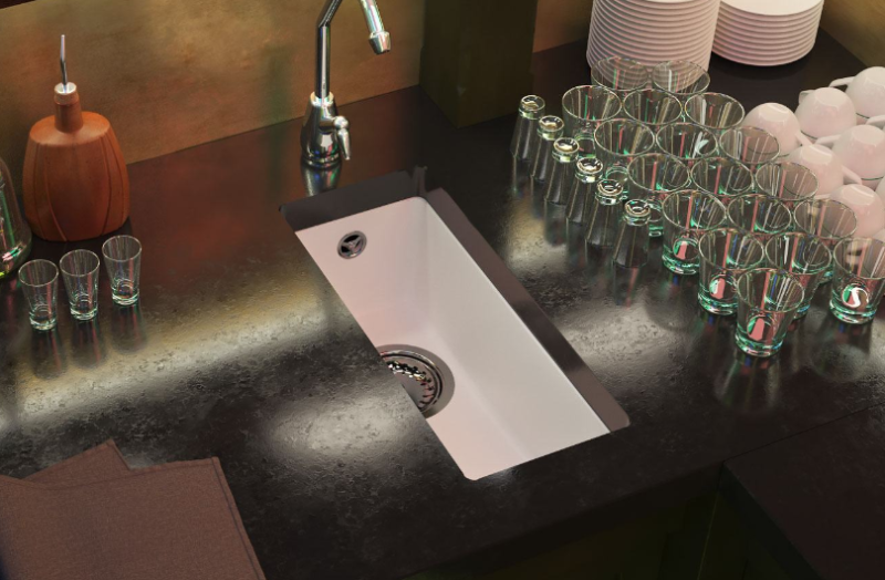 GraniteMy Universal granitový bílý malý dřez 17x40 cm bílý, horní montáž, spodní montáž a plochá montáž s měděnou zátkou 1208967139