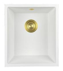 GraniteMy Universele granieten witte spoelbak 34x40 cm bílá pro horní, spodní a plochou montáž se zlatou zátkou 1208967149
