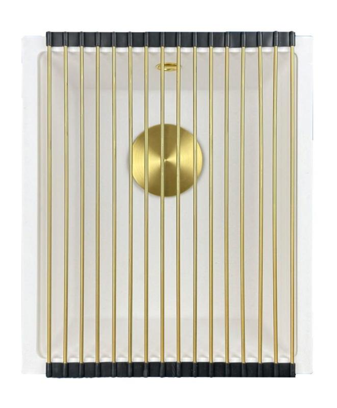 GraniteMy Universele granieten witte spoelbak 34x40 cm bílá pro horní, spodní a plochou montáž se zlatou zátkou 1208967149