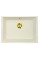 GraniteMy Universele granieten witte gootsteen 55x40 cm wit opbouw onderbouw en vlakbouw met gouden stop 1208967155
