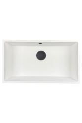 GraniteMy Universele granieten grote witte gootsteen 74x40 cm wit opbouw onderbouw en vlakbouw met zwarte plug 1208967161