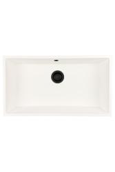 GraniteMy Universele granieten grote witte gootsteen 74x40 cm wit opbouw onderbouw en vlakbouw met zwarte plug 1208967161