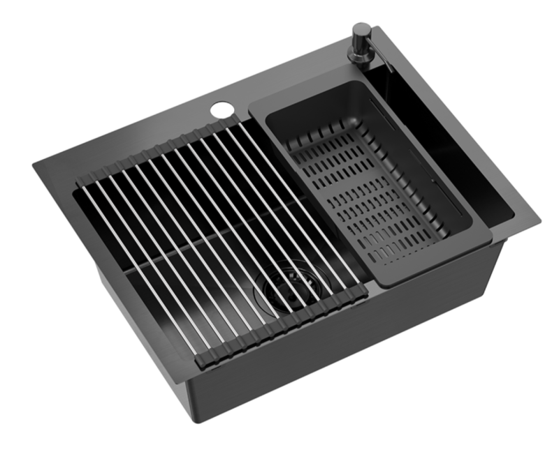 Quadri Dixton 60 černý PVD Nano nerezový dřez 580x450 mm s otvorem pro baterii a příslušenstvím 1208967195