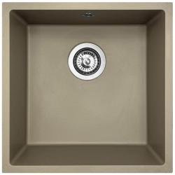 GraniteMy Universal granitový taupe dřez 40x40 cm nadstavba, podstavba a plochá instalace s nerezovou zátkou 1208967211