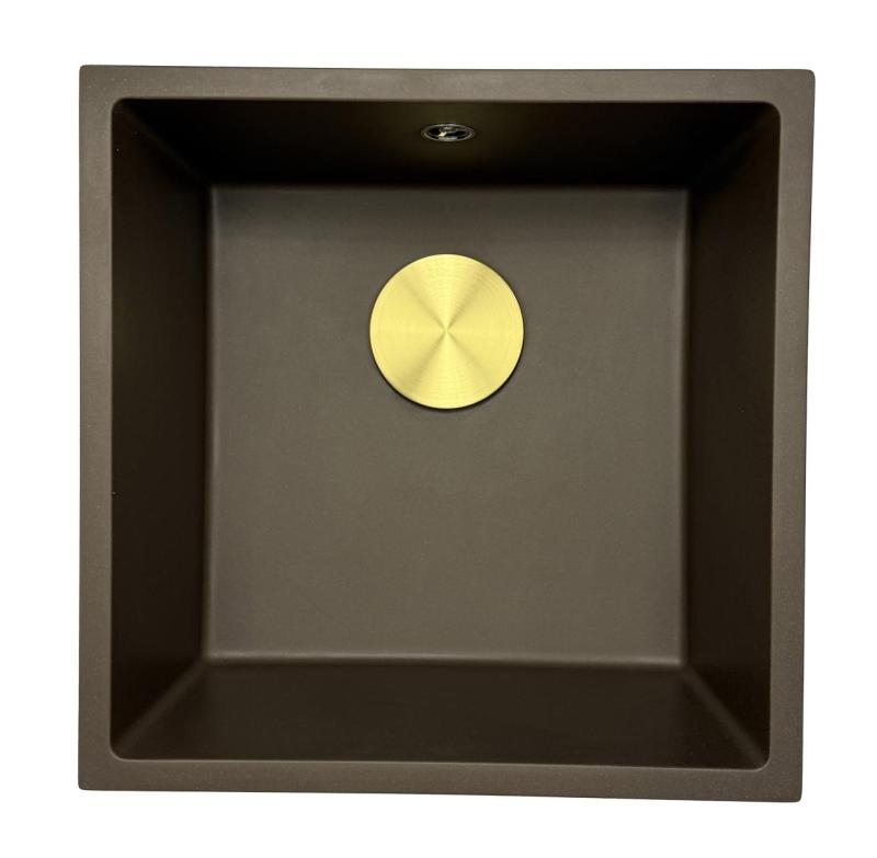 GraniteMy Universal žulový kuchyňský dřez 40x40 cm montáž na desku, pod desku a do roviny s nerezovou zátkou 1208967212