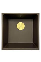 GraniteMy Universal žulový kuchyňský dřez 40x40 cm pro montáž na pracovní desku, pod pracovní desku a do roviny s pracovní deskou s odtokovou zátkou 1208967218