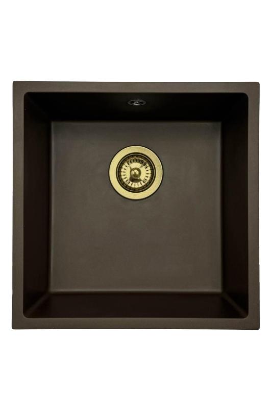 GraniteMy Universal žulový kuchyňský dřez 40x40 cm pro montáž na pracovní desku, pod pracovní desku a do roviny s pracovní deskou s odtokovou zátkou 1208967218