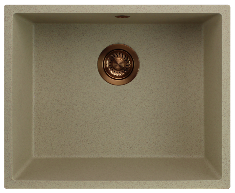 GraniteMy Universal granitový béžový pískový dřez 50x40 cm pro horní, spodní a plochou montáž s měděným špuntem 1208967221