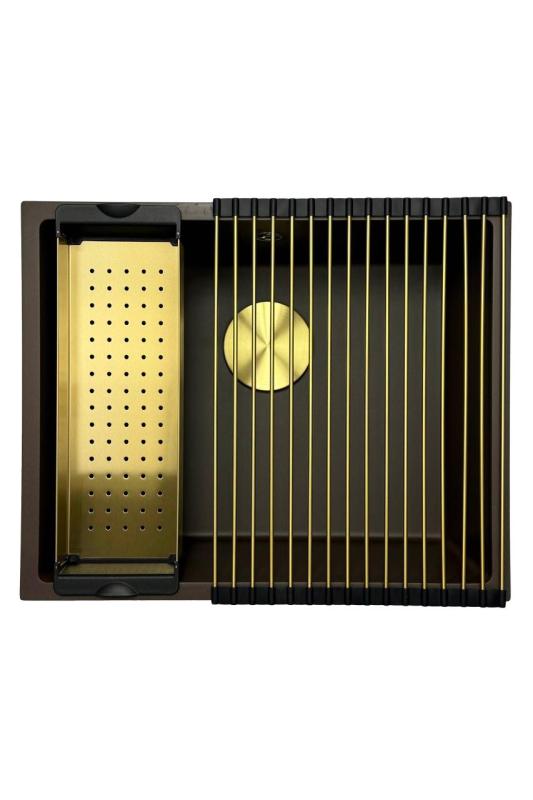 GraniteMy Universele granieten café spoelbak 50x40 cm opbouw, onderbouw en vlakbouw met gout plug 1208967230